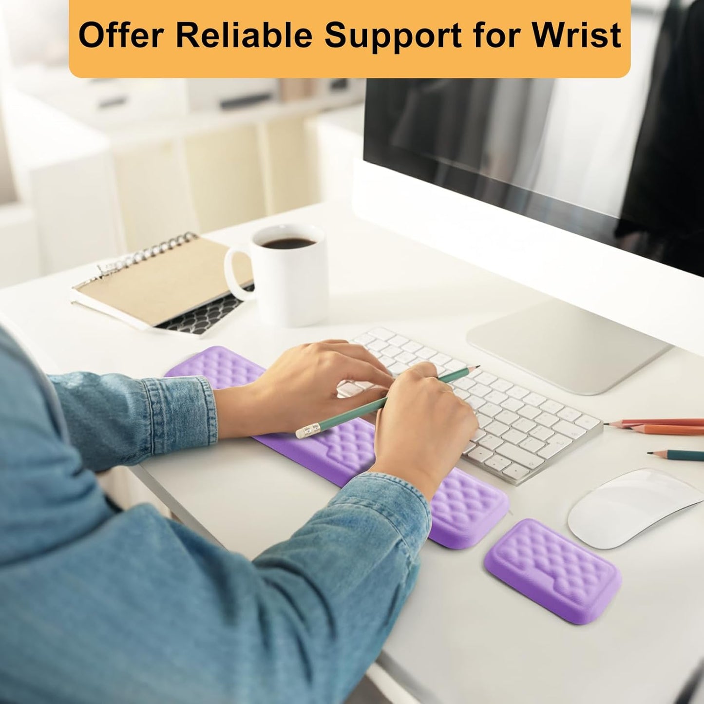 Keyboard Wrist Rest Mouse Wrist Support, Memory Foam Wrist Rest Pad for Computer Laptop, Ergonomic Wrist Cushion Support for Typing Pain Relief, Gaming Home Office, Pink