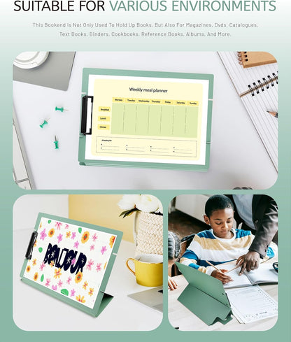 Free Standing Clipboard and Desktop Stand with Adjustable Buckles Easel Back - Foldable Stand and Document Holder for School, Office and Business Use (9.37 x 12.6 inches) (Light Green)