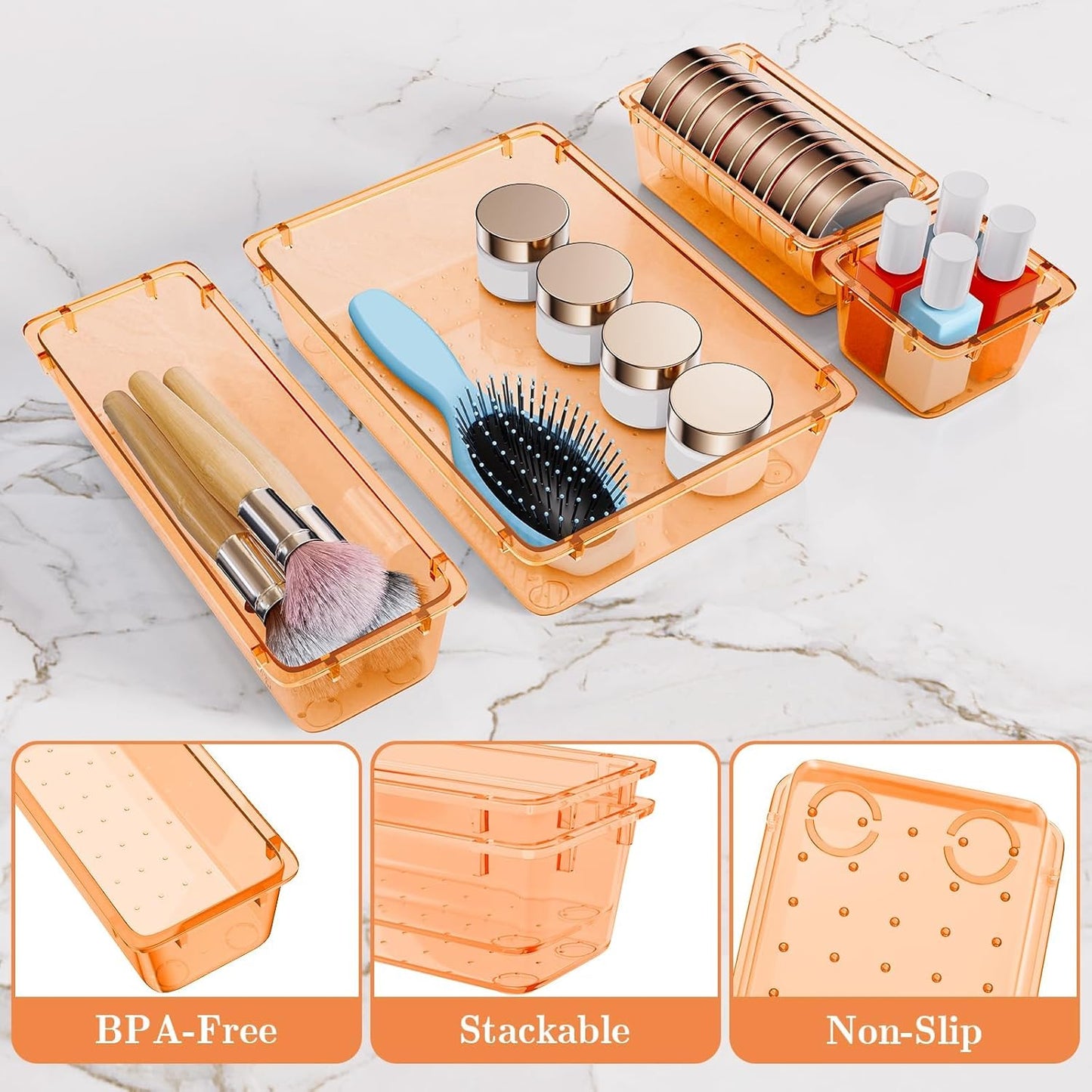SpaceHacks 25 PCS Plastic Drawer Organizer Set, 4-Size Versatile Organizer Tool Trays & storage Bins for Makeup, Jewelry, and Gadgets in Bathroom, Bedroom and Office,Clear Black
