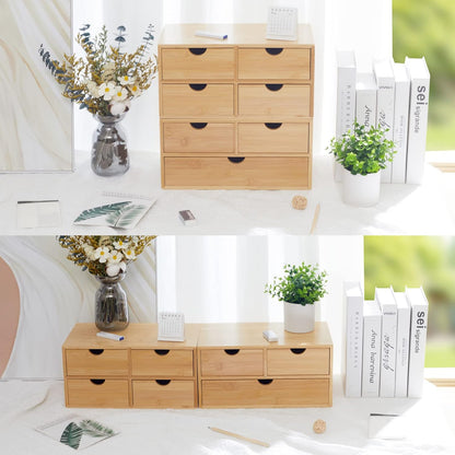 Charmewooden Bamboo Desk Organizer With Drawers Countertop Drawers Counter Storage Box Corner Desk Organizer for Home Office No Assembly Required (2 Drawers)