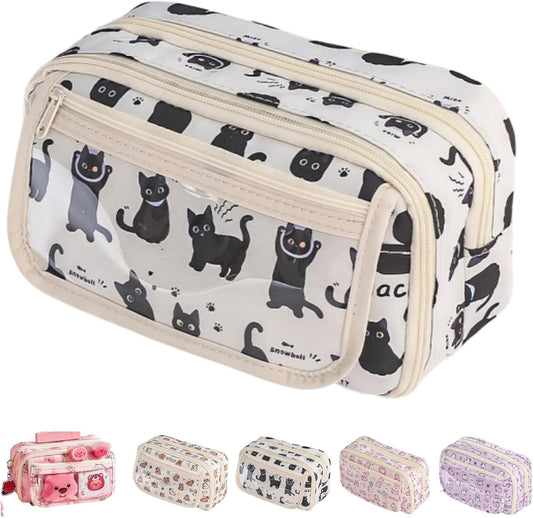 Cute Kawaii Pencil Case Pouch Cartoon Pen Box Holder Organizer for Office Workspace Supplies Desk Accessories Travel Essentials Aesthetic Trendy Cool Stuff Gift Large Capacity (Pink Kapibala)