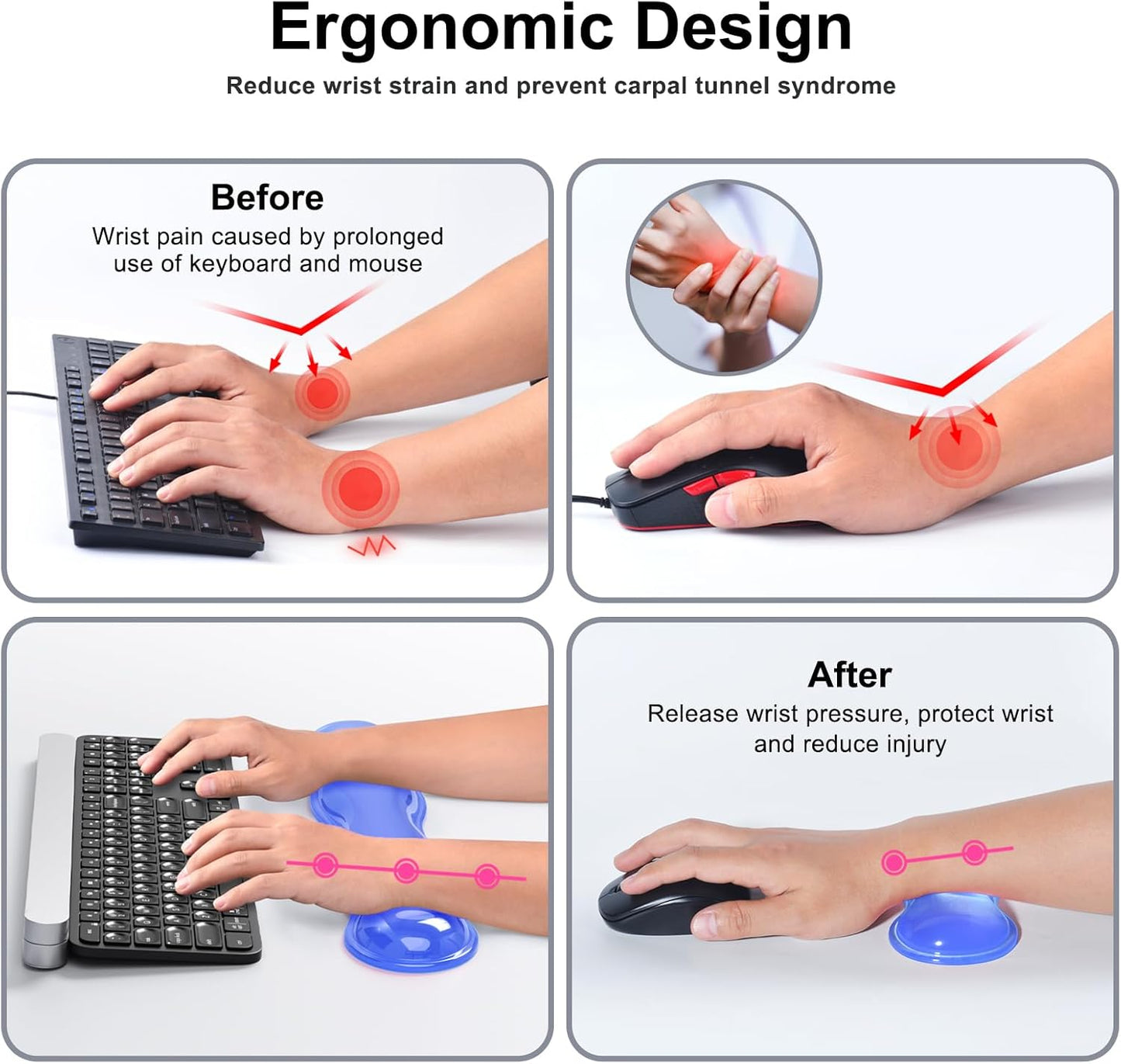 MOKURU Gel Keyboard and Mouse Wrist Rest Set, Comfort Ergonomic Wrist Support, for Wrist Pain Relief, Computer Keyboard Wrist Rest (Black)