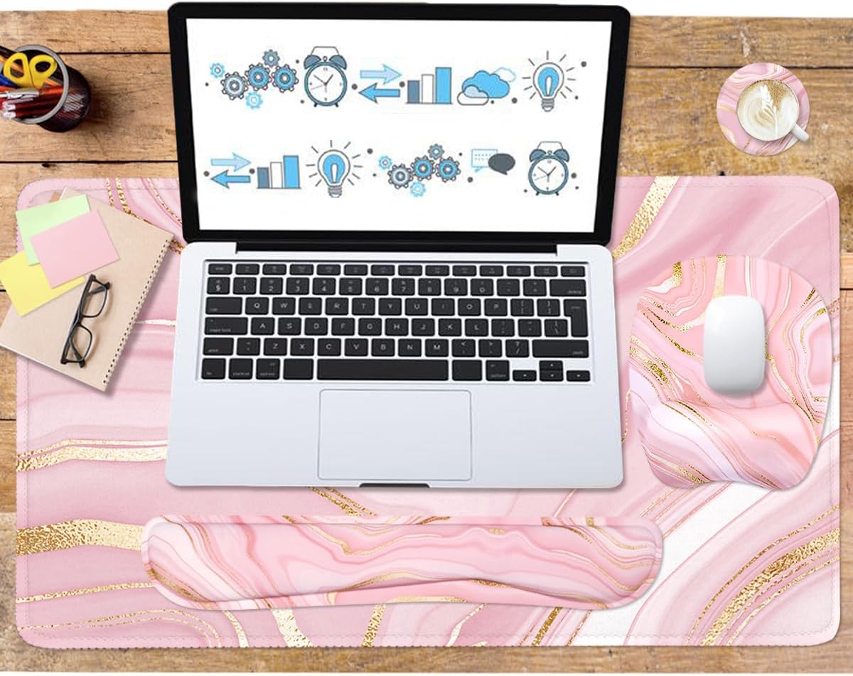 Memory Foam Set Wrist Rest Pad & Mouse Wrist Rest Support,Ergonomic Design for Office,Home,Laptop,Desktop Computer,Gaming Keyboard - Pink