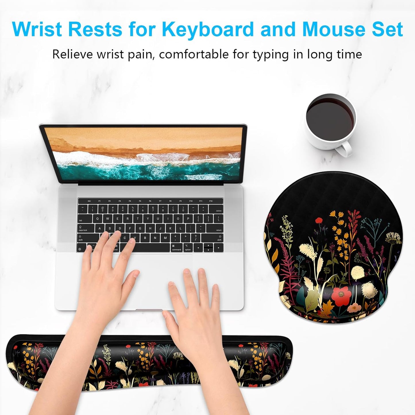 Dapesuom Keyboard Wrist Rest and Mouse Pad with Wrist Support, Cute Memory Foam Cushion for Keyboard and Mouse Set, Ergonomic Desktop Pad Rests with Non Slip Base for Easy Typing & Pain Relief, Pink