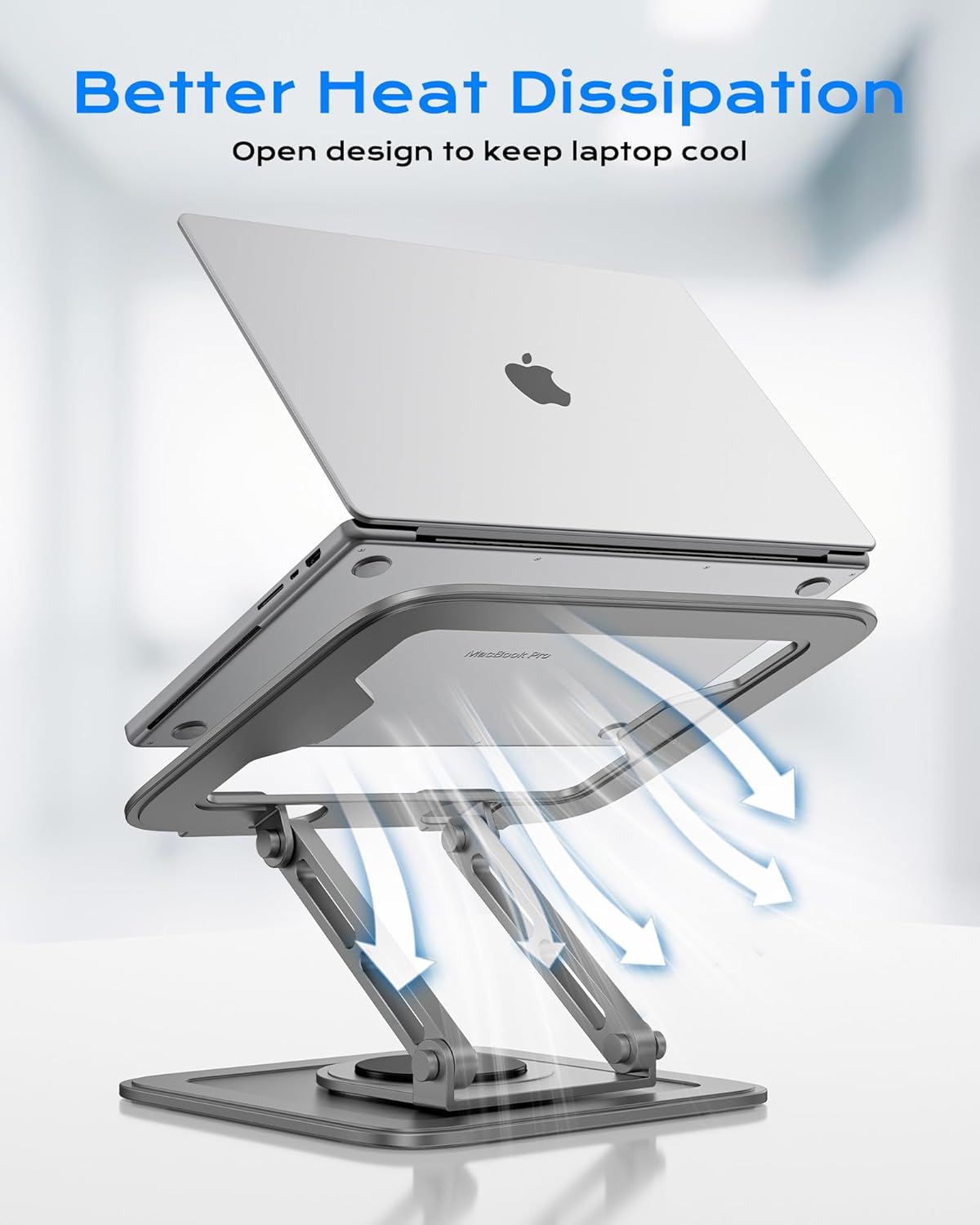 LOXP Adjustable Laptop Stand, Computer Stand with 360 Rotating Base, Ergonomic Laptop Riser Mount for Desk Foldable Protable Computer Desk Fits with MacBook Pro Air (10-16") - Black