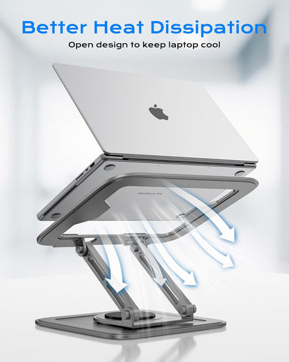 LOXP Adjustable Laptop Stand, Computer Stand with 360 Rotating Base, Ergonomic Laptop Riser Mount for Desk Foldable Protable Computer Desk Fits with MacBook Pro Air (10-16") - Black