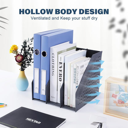 FRETONBA Collapsible Magazine File Holder with 2 Vertical Compartments Foldable Binder Holder for Desk Binder Storage Organizer Plastic Magazine Holders for Shelf, Dark Gray