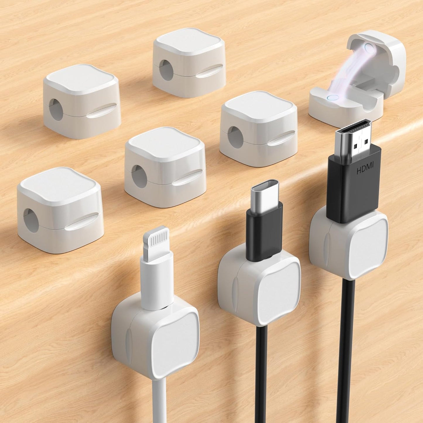 Magnetic Cable Clips, Adjustable Cord Holder Management, Adhesive Wire Keeper Organizer for Home Office Desk Phone PC Car Wall Desktop Nightstand Appliance (9-Pack Black Crystal)