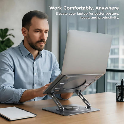 Uncaged Ergonomics Swivel Laptop Stand for Desk, Adjustable Computer iPad Stand for Desk w/ 360 Rotation, Portable Laptop Holder for Home Office Ergonomic Supplies (Black)
