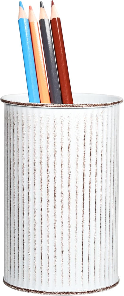 Metal Pen Holder with Vertical Groove Design, Multipurpose Desk Organizer Cup for Pens, Makeup Brushes, Utensils, Straws & Small Vase, Solid Black