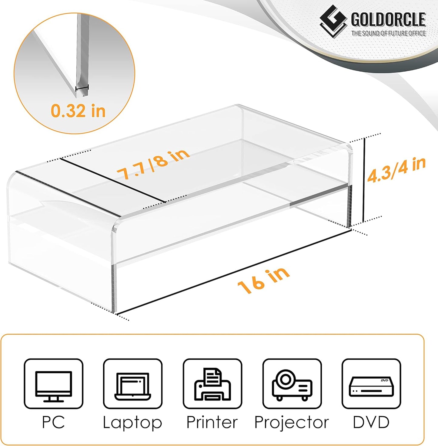 Acrylic Monitor Stand Riser Clear Computer Monitor Stand for Laptop PC Printer Computer Riser Acrylic Tray