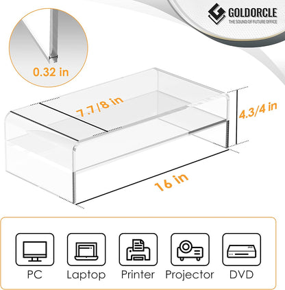 Acrylic Monitor Stand Riser Clear Computer Monitor Stand for Laptop PC Printer Computer Riser Acrylic Tray
