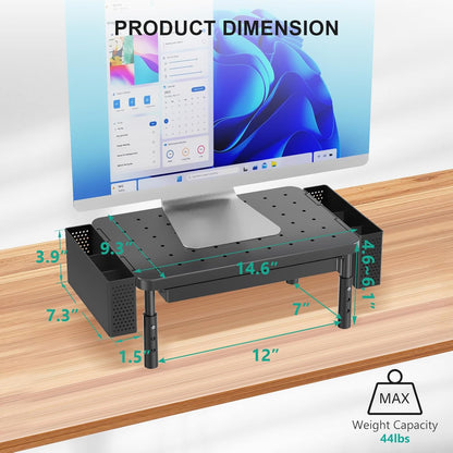 WALI Computer Monitor Stand with Storage, Desk Monitor Riser 3 Height Adjustable, Laptop Riser with Airflow Vents, Desk Organizer for Computer, Laptop, Printer (PTT002-B), 1 Pack, Black
