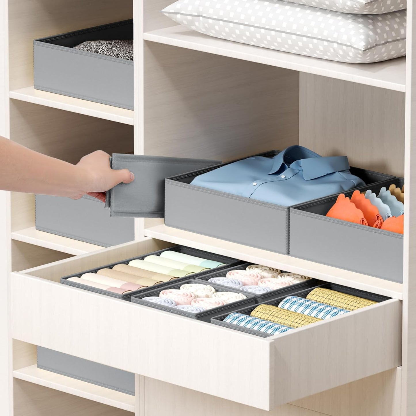 DIMJ Drawer Organizer Clothes - 20 Pack Closet Drawer Organizer Bins for Baby Clothes Storage, Fabric Dresser Organizer for Nursery Bedroom, Foldable Small Drawer Dividers for Underwear Socks