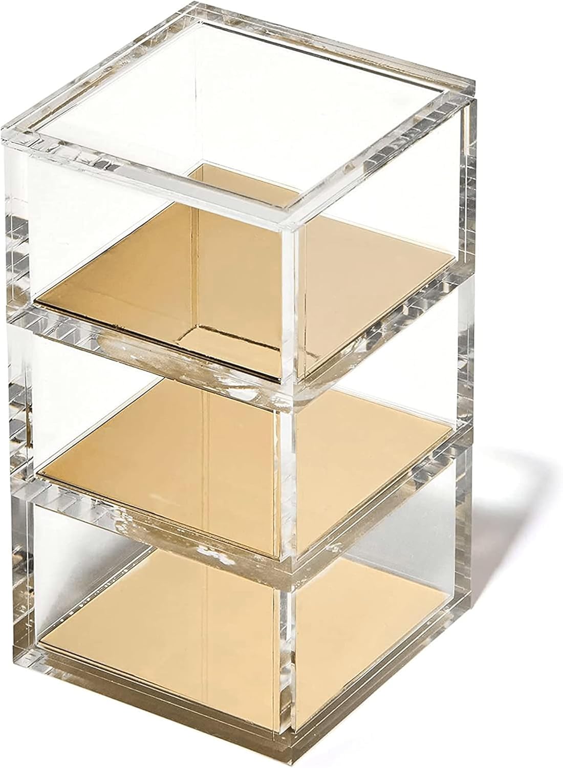 OfficeGoods 3-Tier Stackable Acrylic Holder- Stylish Desk Organizer and Storage for Office or Home – Transparent Round Design with Gold Metal Base