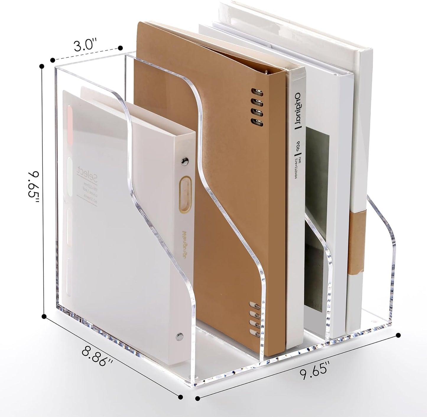 SANRUI Acrylic File Organizer, Clear Desk Organizer and Storage Bins Holding for Folders, Binders, Notebooks, Envelopes, Multi-purpose Magazine File Organizer for Home Office, 2 Pack