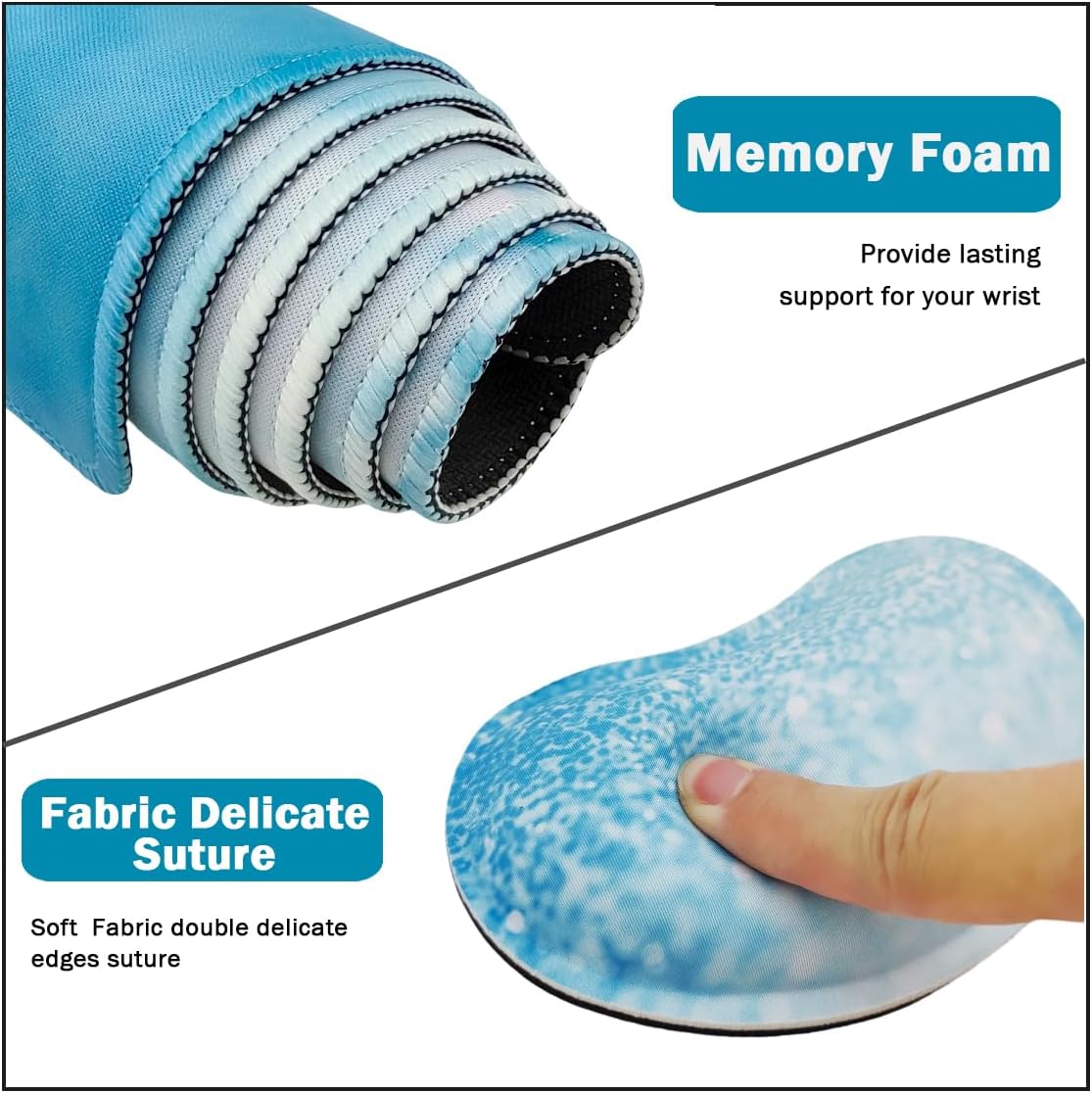 Large Mouse Pad and Keyboard Wrist Rest, Desk Pad for Keyboard and Mouse, 4-in-1 Large Gaming Mouse Pad with Wrist Support, Desk Mat for Home Office Study Game-Galaxy Fluid