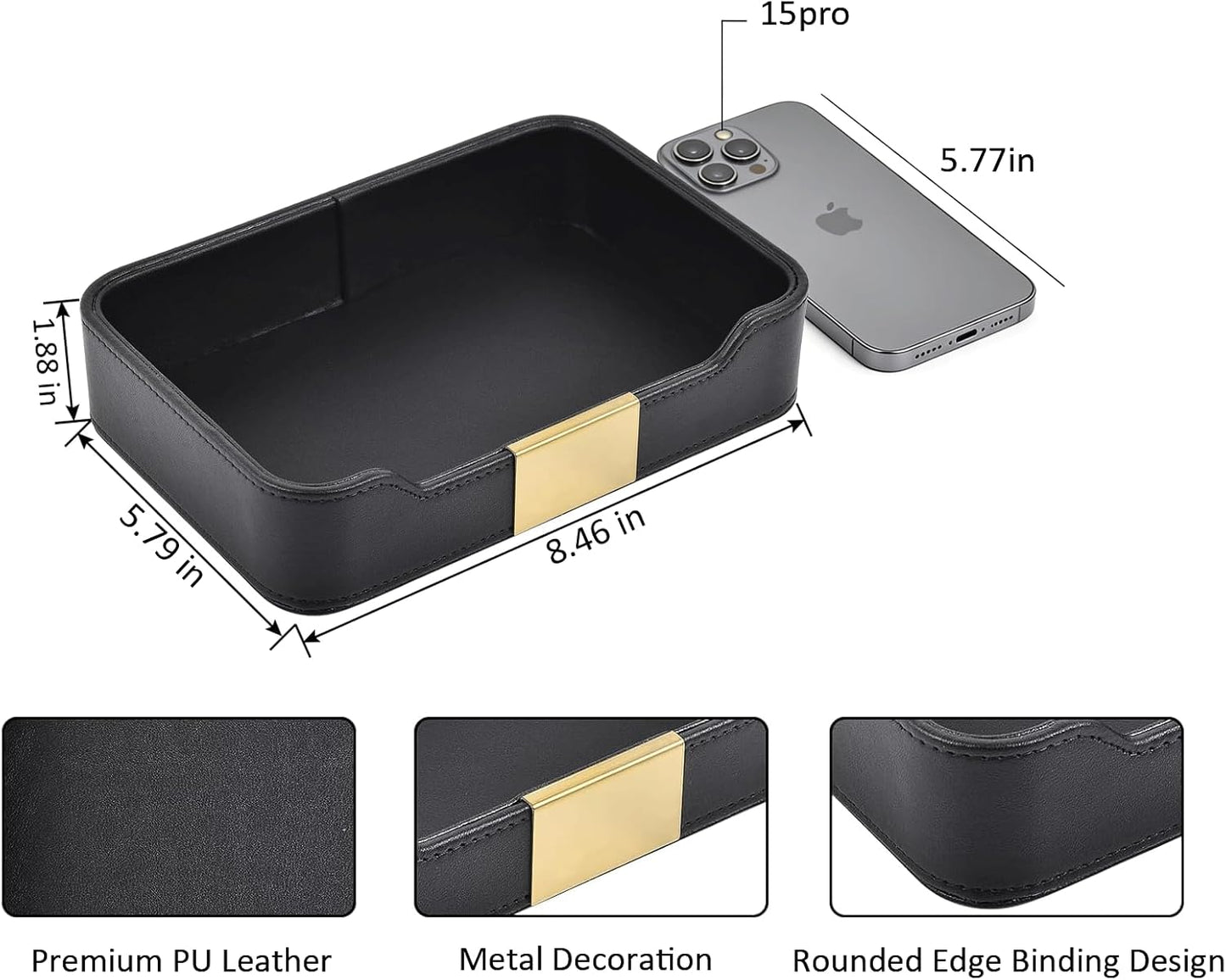 PU Leather Valet Tray Catchall Organizer for Men - Nightstand Dresser Desk Tray for Keys Wallet Watch Jewelry, Bedside Entryway Table Storage Box, EDC Accessories Holder Catch All Dish, Green