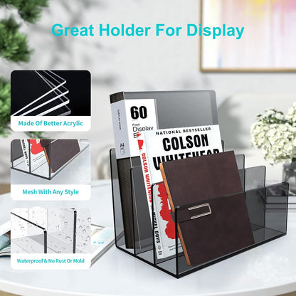 Boloyo Acrylic File Holder,1PC 2 Sections Clear File Organizer Mail Letter Sorter Desktop Folder Holder for Home Office School Envelope Bill Filling Paper Document