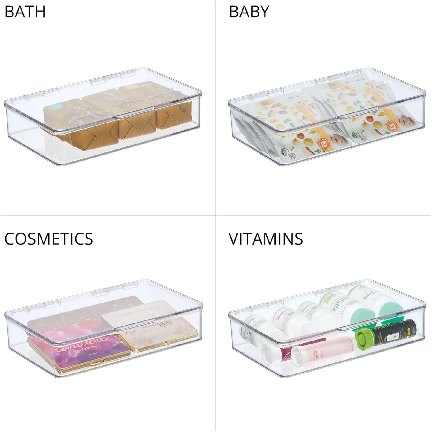 iDesign Kitchen Binz BPA-Free Plastic Stackable Organizer Box with Lid - 7.26" x 10.75" x 2.37", Clear