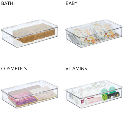 iDesign Kitchen Binz BPA-Free Plastic Stackable Organizer Box with Lid - 7.26" x 10.75" x 2.37", Clear