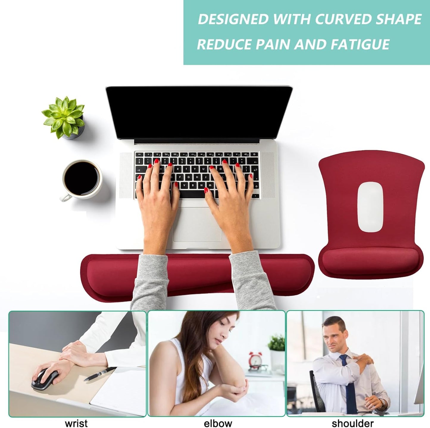 Keyboard Wrist Rest Pad Mouse Pad with Wrist Support Set of 3, Gaming Mousepad with Non-Slip Rubber Base, Ergonomic Memory Foam Mouse Cushion Support for Home Office Laptop Computer, Navy Blue