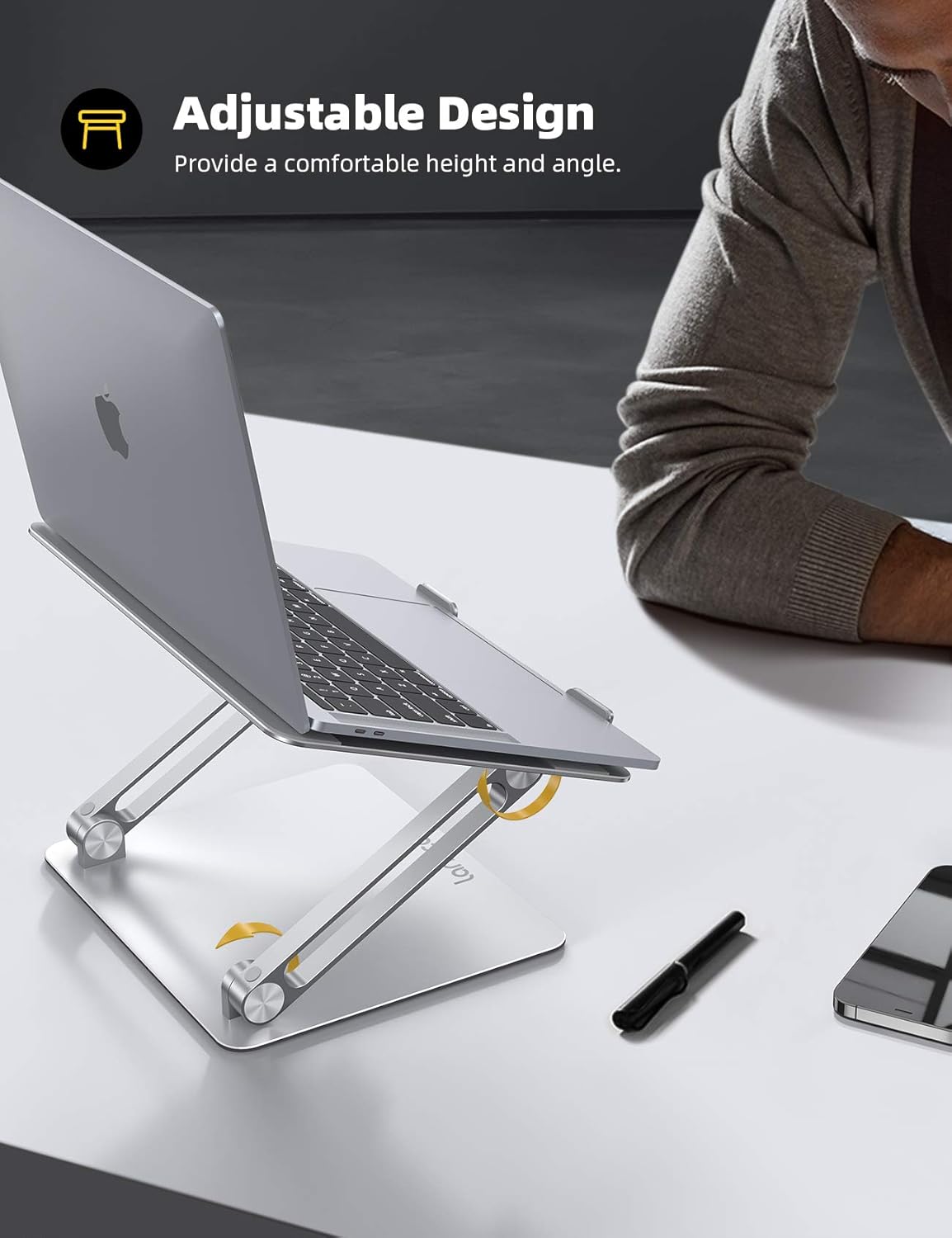 Lamicall Adjustable Laptop Stand, Portable Laptop Riser, Aluminum Laptop Stand for Desk Foldable, Ergonomic Computer Notebook Stand Holder for MacBook Air Pro, Dell XPS, HP (10-17.3'') - Black