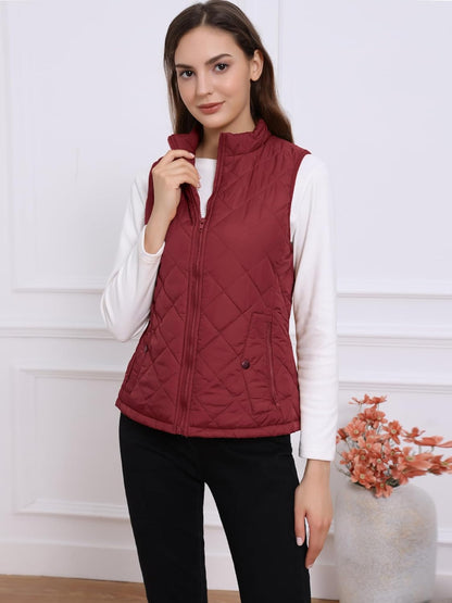 Allegra K Women's Puffer Vest Stand Collar Lightweight Gilet Quilted Zip Vest