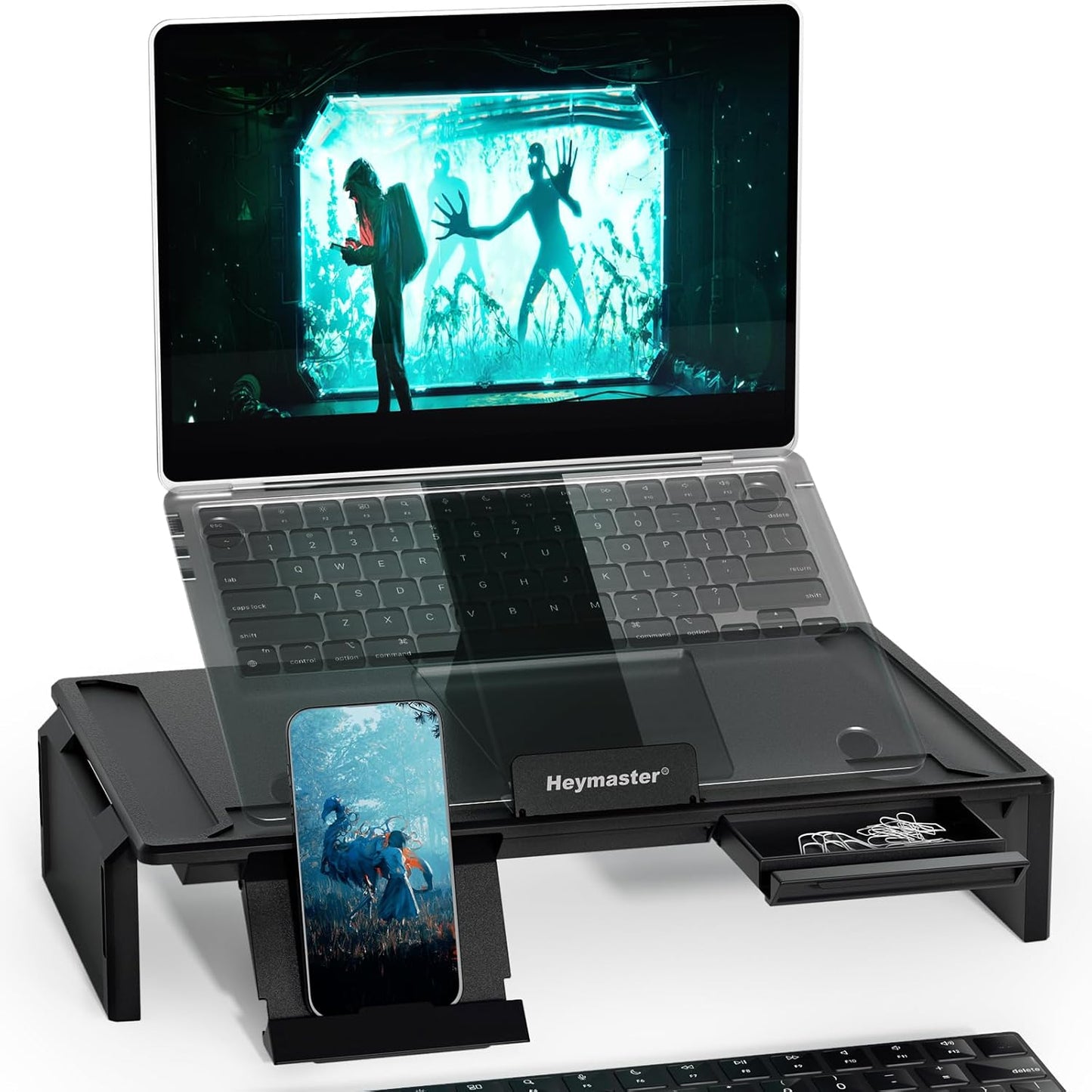 Heymaster Ergonomic Monitor Stand Riser, Laptop Stand Foldable Muti-Angle Adjustable Portable Foldable Stand with Heat-Vent Compatible with MacBook, Air, Pro, Surface Laptop (9-17 inches) (Black)