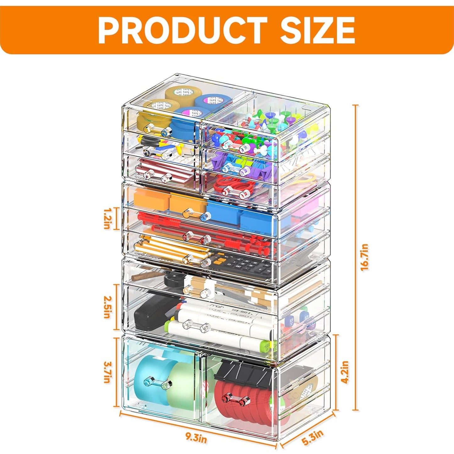 Cq acrylic 2 Pack Clear Desk Organizer With Drawers,Stackable 6 Drawers Skincare Organizer,Cute Skin Care Organizers for Vanity Hair Clip,Jewelry,Beauty Product Desk and Makeup Organizers Countertop
