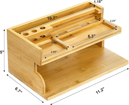 Yopay Nightstand Organizer for Men, Luxury Bamboo Phone Docking Station for Dad Husband, Charging Organizer Cell Phone Stand Tablet Stand for Boyfriend Graduation Office Father's Day