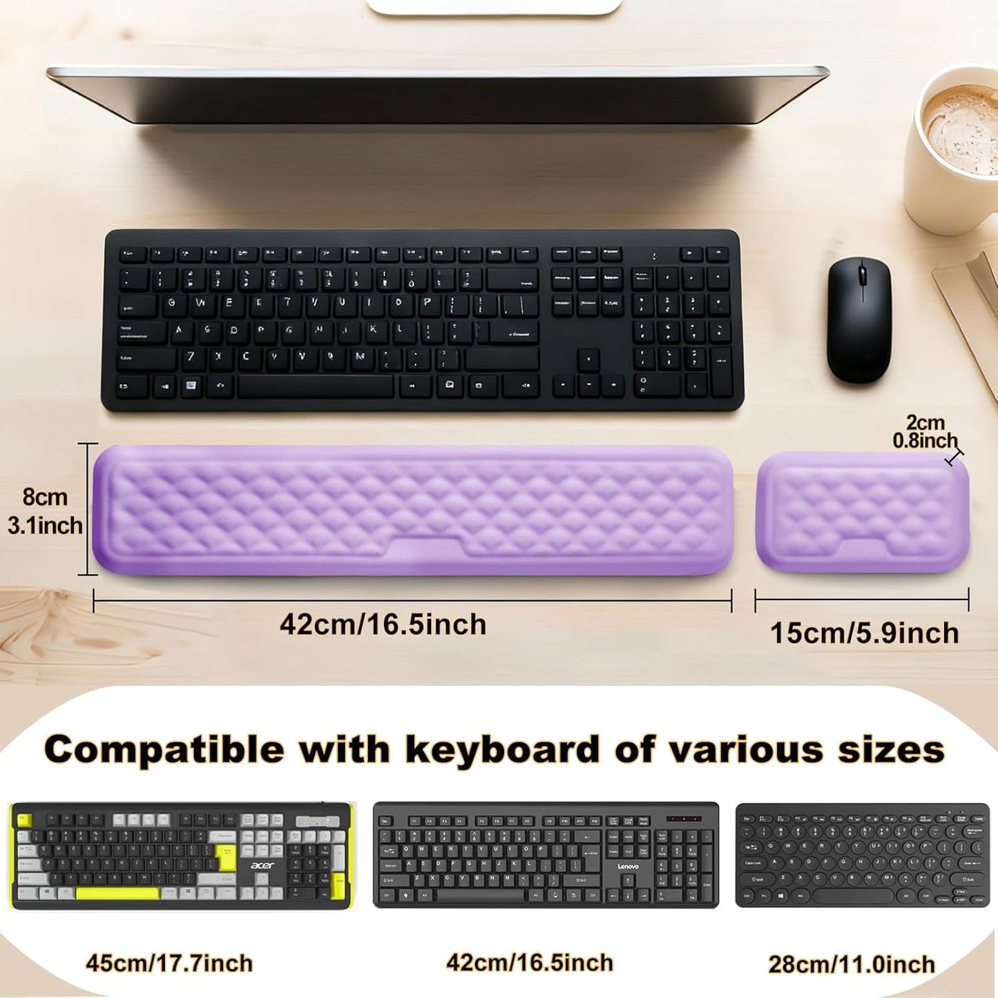 Keyboard Wrist Rest Mouse Wrist Support, Memory Foam Wrist Rest Pad for Computer Laptop, Ergonomic Wrist Cushion Support for Typing Pain Relief, Gaming Home Office, Pink