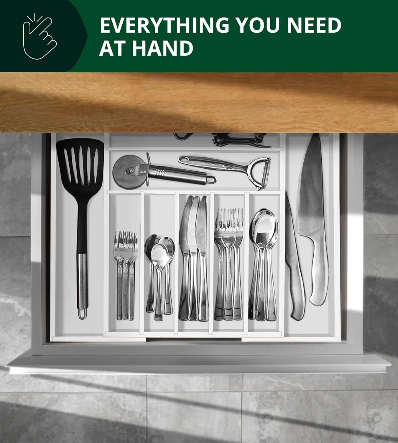 ROYAL CRAFT WOOD Luxury Bamboo Kitchen Drawer Organizer - Silverware Organizer, Utensil Holder & Cutlery Tray Drawer Dividers for Flatware (9 Slot, Natural)