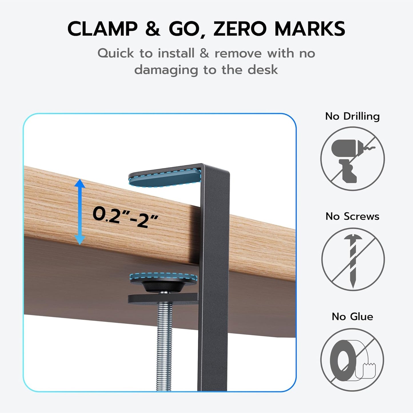 ARES WING 17"-28.7" Extendable Under Desk Cable Management Tray with Cable Slots, Clamp On Cord Organizer Holds Up to 11 lbs, White Metal Under Desk Storage for Office and Gaming Accessories