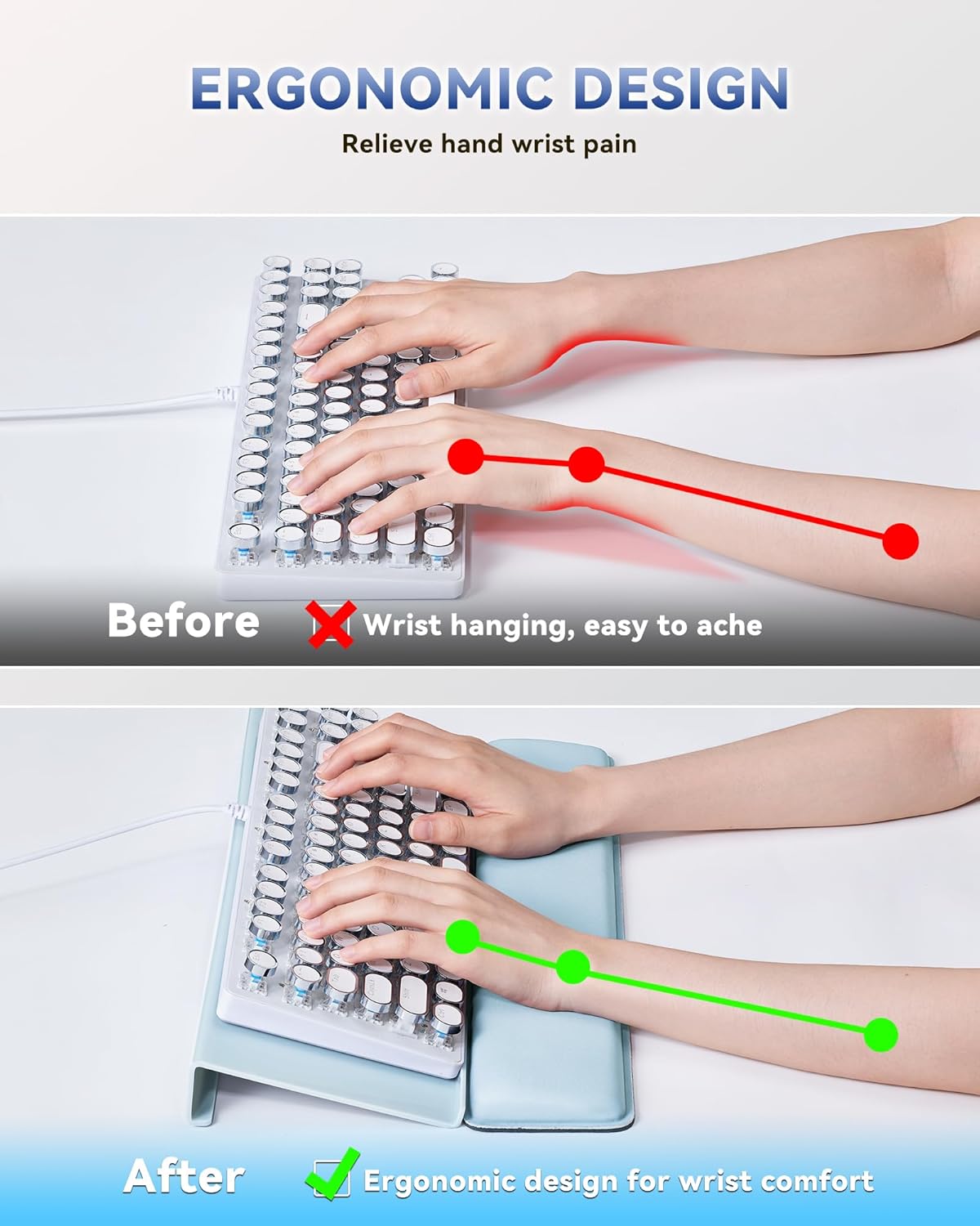 Laborio Computer Keyboard Wrist Rest Stand for Desktop, Keyboard Holder for Easy Typing with Wrist Pad for Office Desk, Home, School (Pink)