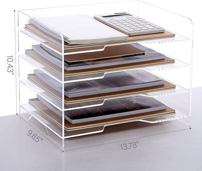 SANRUI 4 Tier Clear Desk Paper Letter Organizer Trays, A4 Stackable File Document Tray, Acrylic Desk Organizers and Accessories Sorter, Workspace Office Supplies Organizers,12.4inx8.86inx6.64in