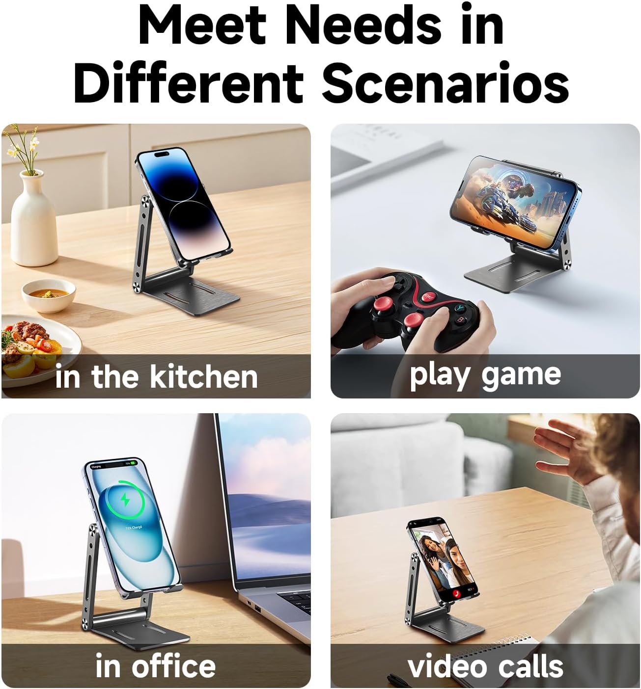 Cell Phone Stand,360° Adjustable Folding Portable Phone Holder for Desk Travel Essentials Office Accessories Compatible with All Mobile Phones,Small ipad,Switch