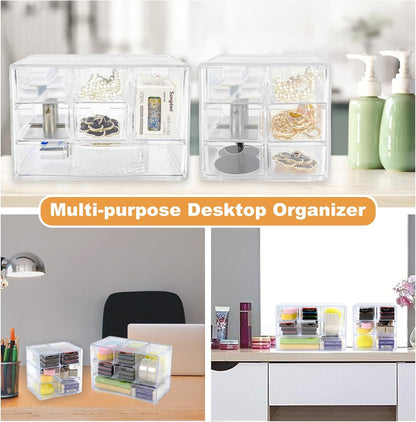 Acrylic Drawer Organizer with 6 Drawers, 2 Set Clear Dustproof Desk Organizers and Accessories, Stackable Storage Drawers for Stationery, Makeup, Jewelry, Pen, Art Craft Supplies, Office
