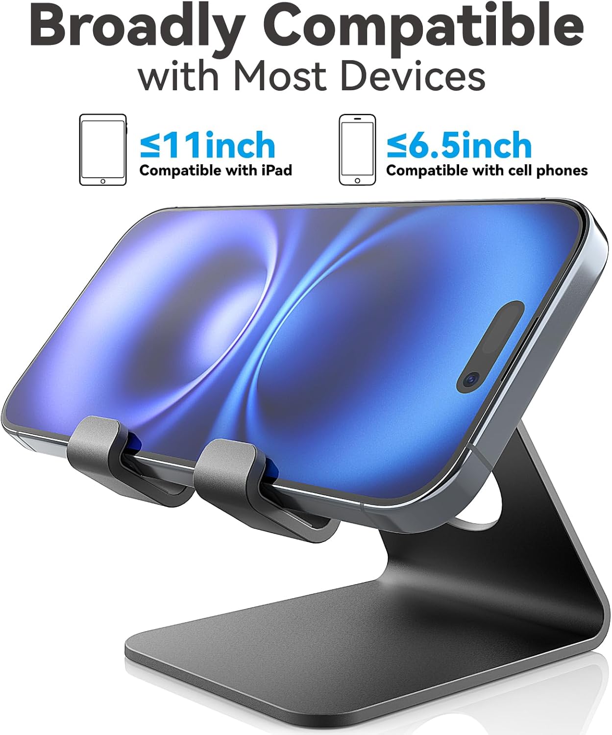 TOPGO 2 Pack Cell Phone Stand, Phone Dock, Cradle, Holder, Aluminum Desktop Phone Stand with Cable Collective for Office Desk, Bedside Table Compatible with iPhone 17 16 15 14 13 12 Pro Max - Black