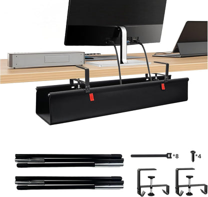 36" No Drill Under Desk Cable Management Tray - Upgraded Oxford Fabric with Cable Loop, No Damage to Table for Standing Desks and Home Office (Large (36 Inch))