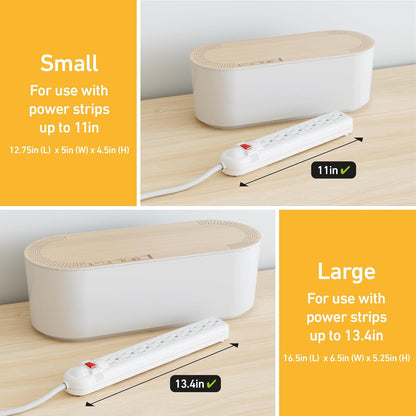 D-Line Cable Management Box, Power Strip Holder, Floor Outlet Hider, Desk Cord Organizer, Cover TV Wires, 12.75" (L) x 5" (W) x 4.5" (H), for use with Power Strips up to 10.5in Length - Small, White