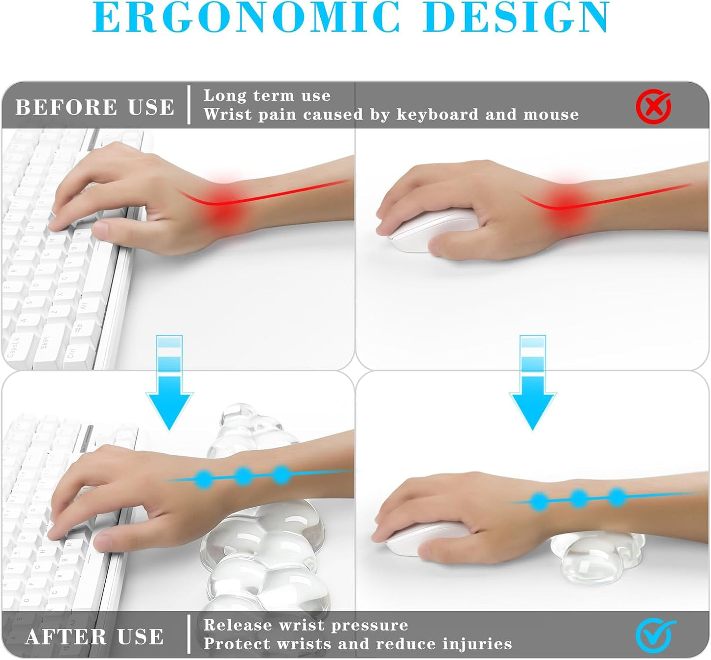 Gel Cloud Keyboard and Mouse Wrist Rest, Cute Wrist Support and Arm Support Keyboard Rest for Keyboard and Mouse Typing Pain Relief，Suitable for Office/Computer/Laptop/Gaming (Pink)
