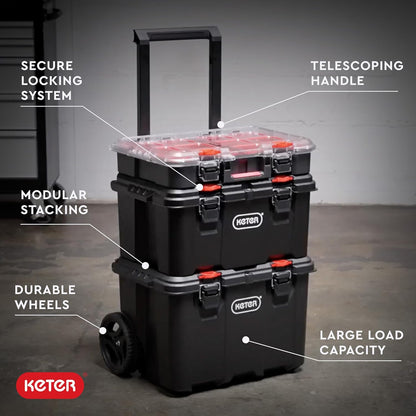 Keter Stack-n-Roll Two Drawer Tool Box for Small Parts and Power Tool Accessories, Fits Keter Modular Tool Storage System