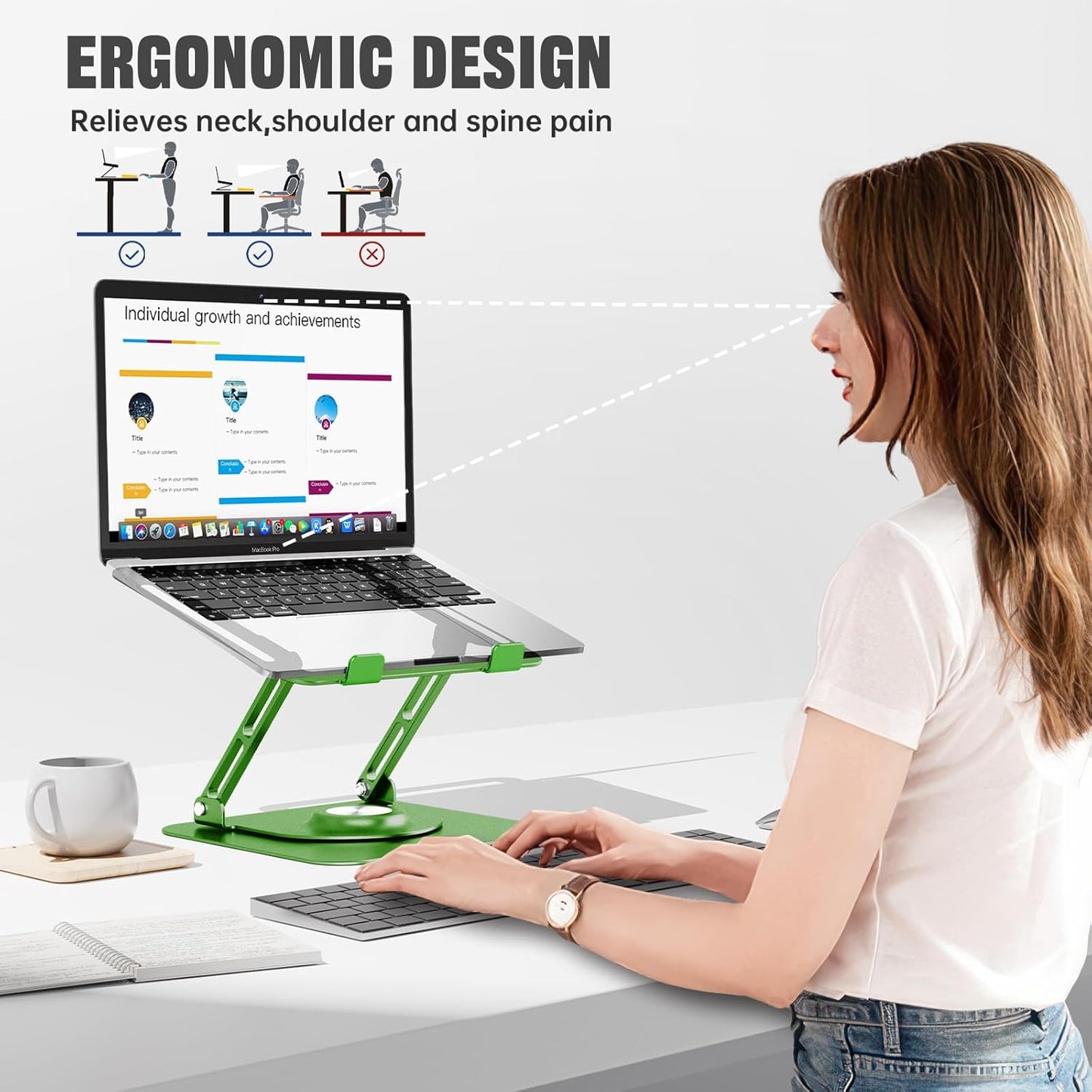 JOYEKY Laptop Stand for Desk, Adjustable Computer Stand with 360° Rotating Base, Ergonomic Laptop Riser for Collaborative Work, Foldable & Portable Laptop Stand, fits for All 10-16" Laptops (Grey)
