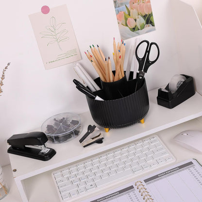 SKYDUE Pink Desk Accessories 10Pcs, Rotating Pen Holder for Desk, Stapler, Staple Remover, Tape Dispenser,2pcs Tape Refills, Binder Paper Clips Kit, Scissor,Pink Office School Supplies