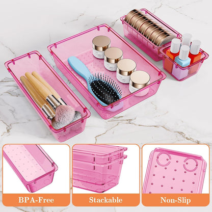 SpaceHacks 25 PCS Plastic Drawer Organizer Set, 4-Size Versatile Organizer Tool Trays & storage Bins for Makeup, Jewelry, and Gadgets in Bathroom, Bedroom and Office,Clear Black