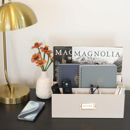 KIBAGA Stylish Linen Mail Organizer for Your Countertop – Easily Organizes Pens, Mail & More in Spacious Compartments on Any Desktop – The Perfect Desk Sorter for Paper & Office Essentials