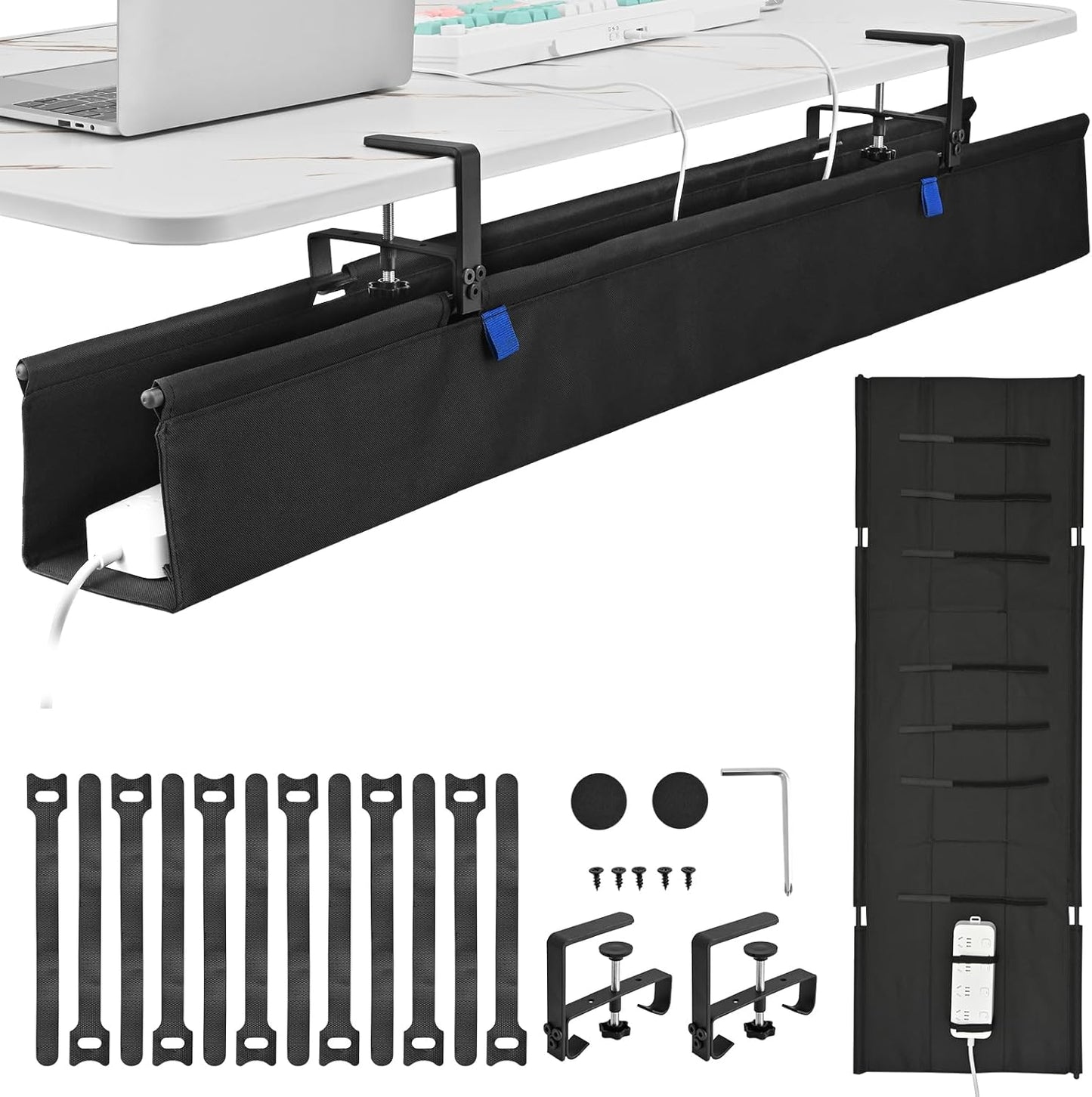 36" Under Desk Cable Management Tray- Clamp/Screw Mount Desk Cable Organizer Cable Tray Hiders for Office&Home