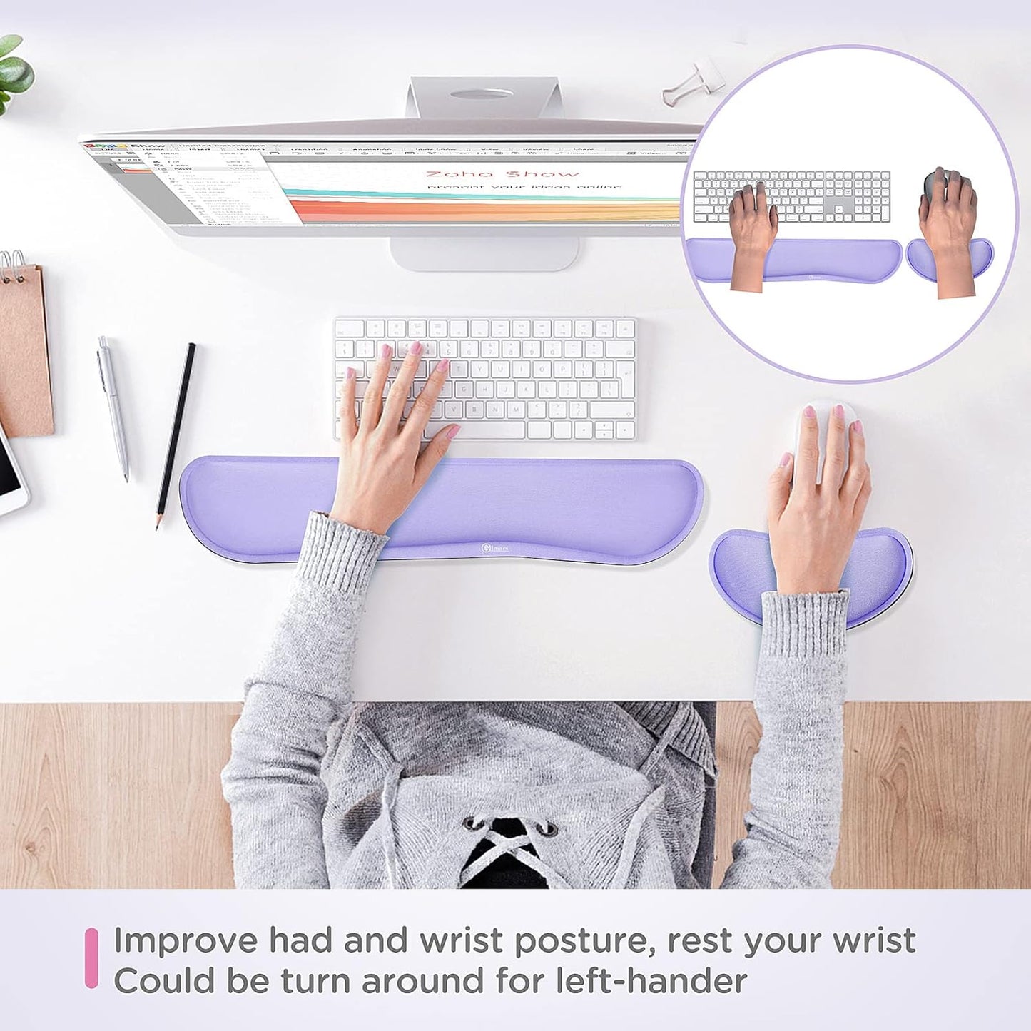Gimars Upgrade Enlarge Silky and Superfine Fabric Gel Memory Foam Keyboard Wrist Rest Set, Ergonomic Keyboard Mouse Wrist Support for Typing Pain Relief, Comfort for Office, Gaming, Computer