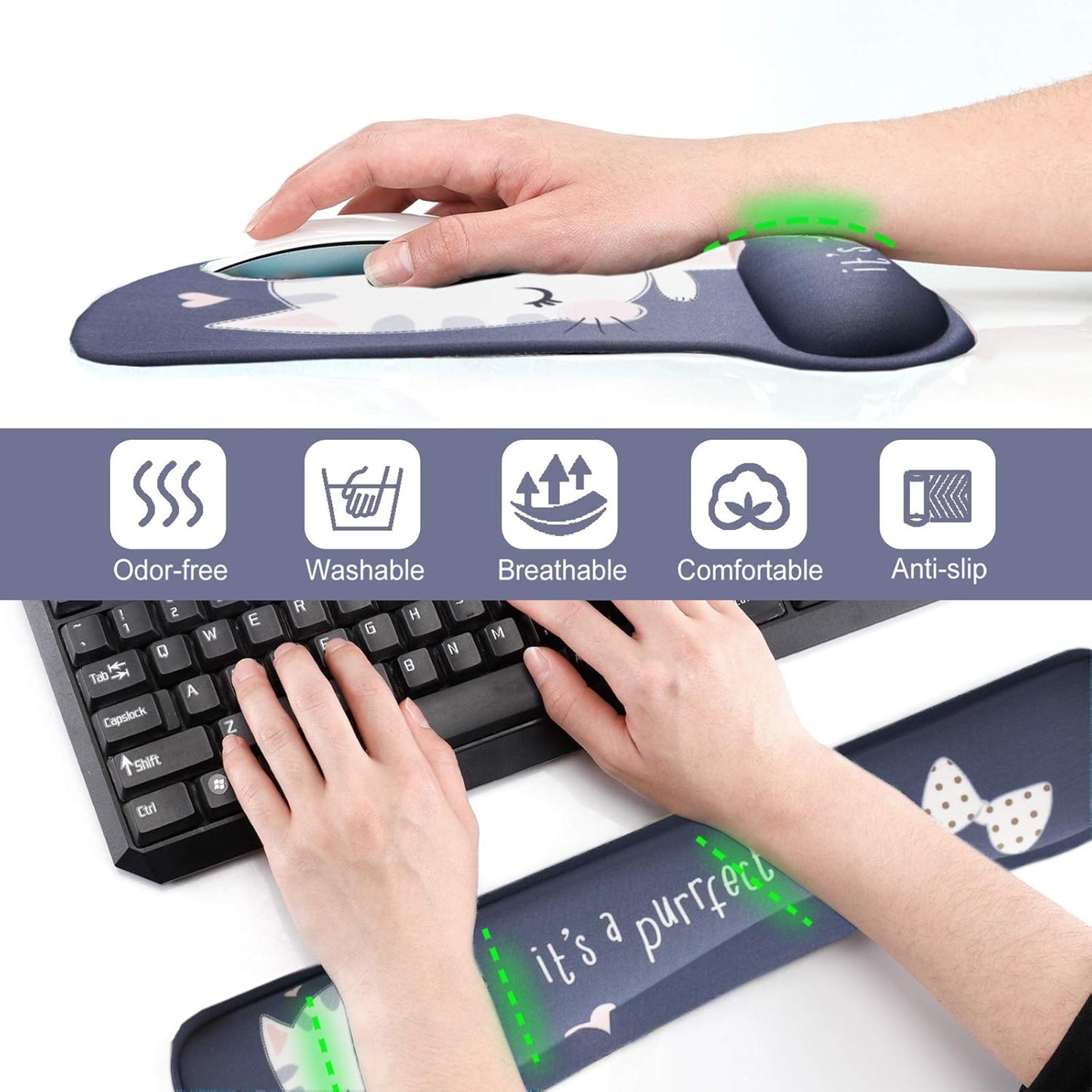 Keyboard Wrist Rest Pad Ergonomic Mouse Pad Set, ToLuLu Gel Mouse Pad Wrist Support for Computer Laptop, Mousepad Keyboard Wrist Support with Memory Foam for Easy Typing Pain Relief, Van Gogh Painting